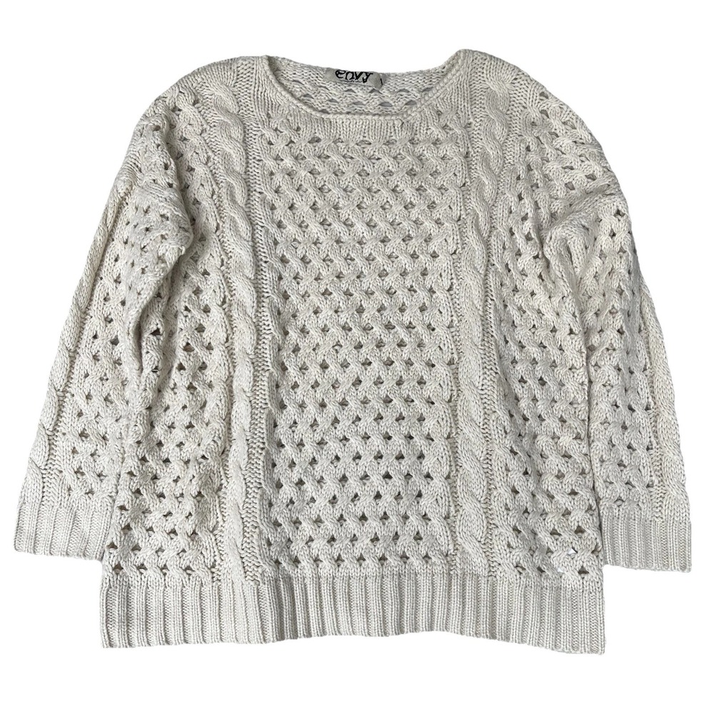 Envy‎ Sweater Womens S M Cream Neutral Open Knit Boho Chic Coastal Beach